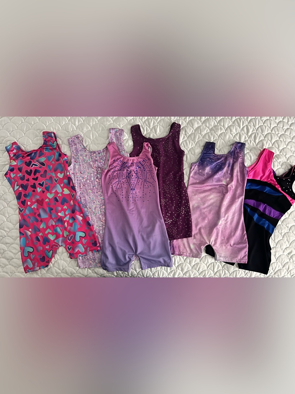 Lot of 6 Girls Gymnastics Leotards - Pinks & Purples